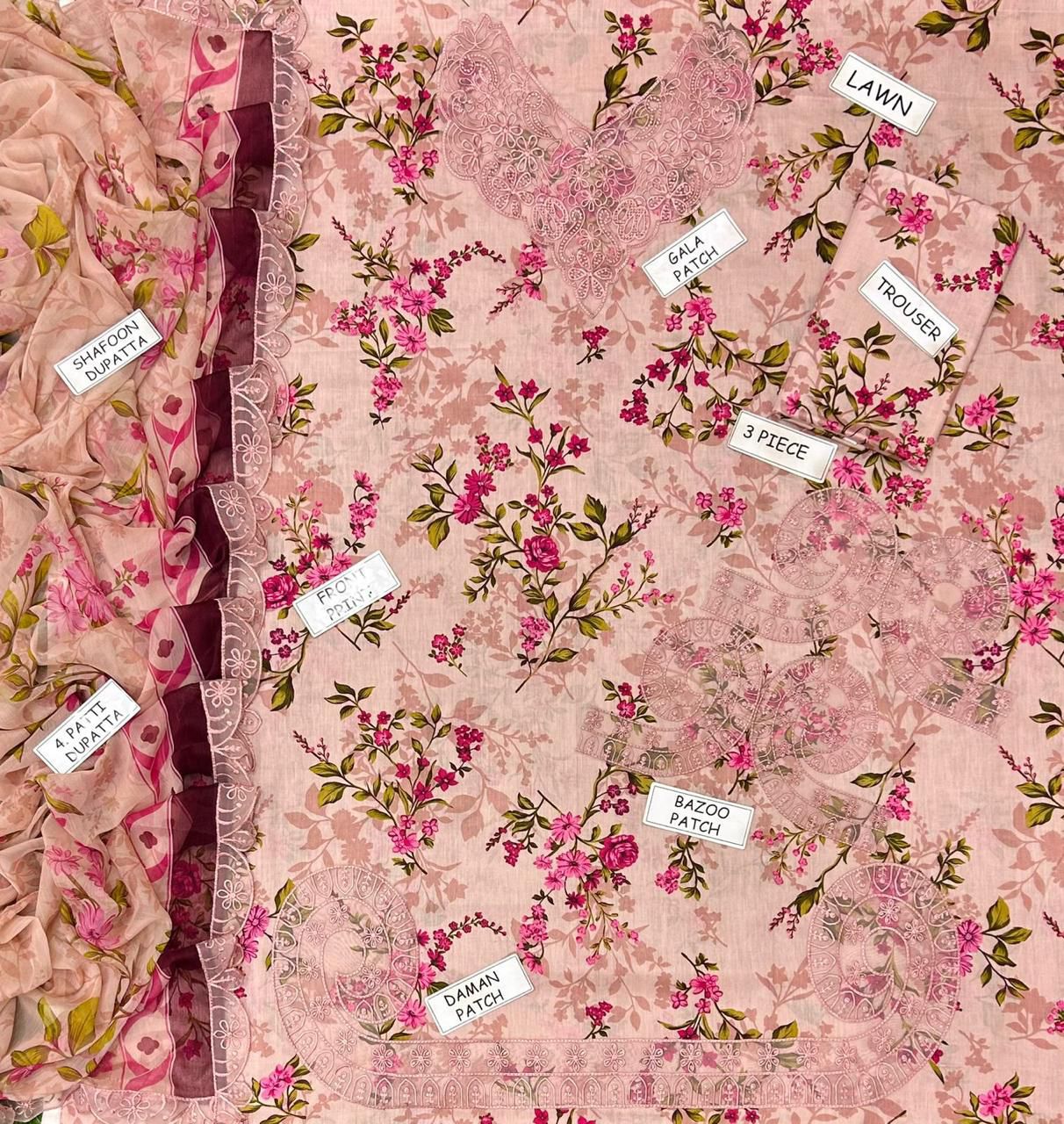 03PCS UNSTITCHED SUIT Lawn collection 2026