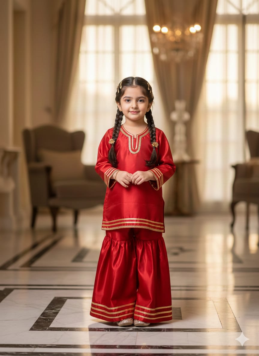 Kids Collection – Emboss Silk Gharara Set ✨