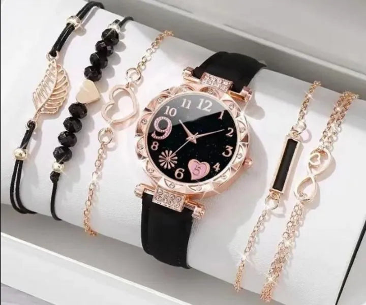 6 Pcs Heart Design Gold Plated Beads Chain Bracelet