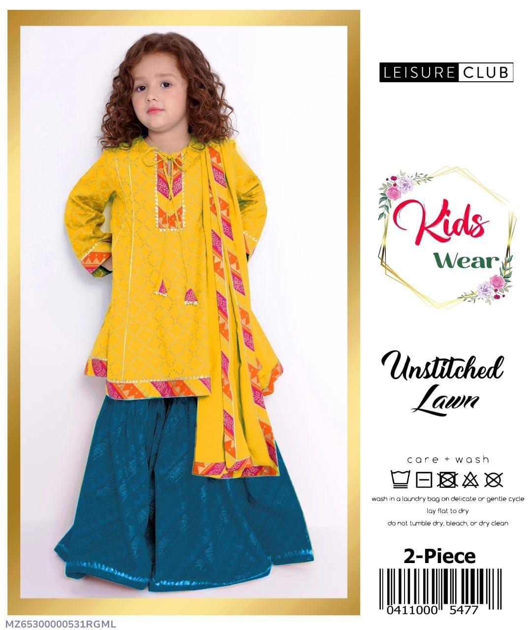 2 Pcs Girl's Lawn Embroidered Unstitched Suit