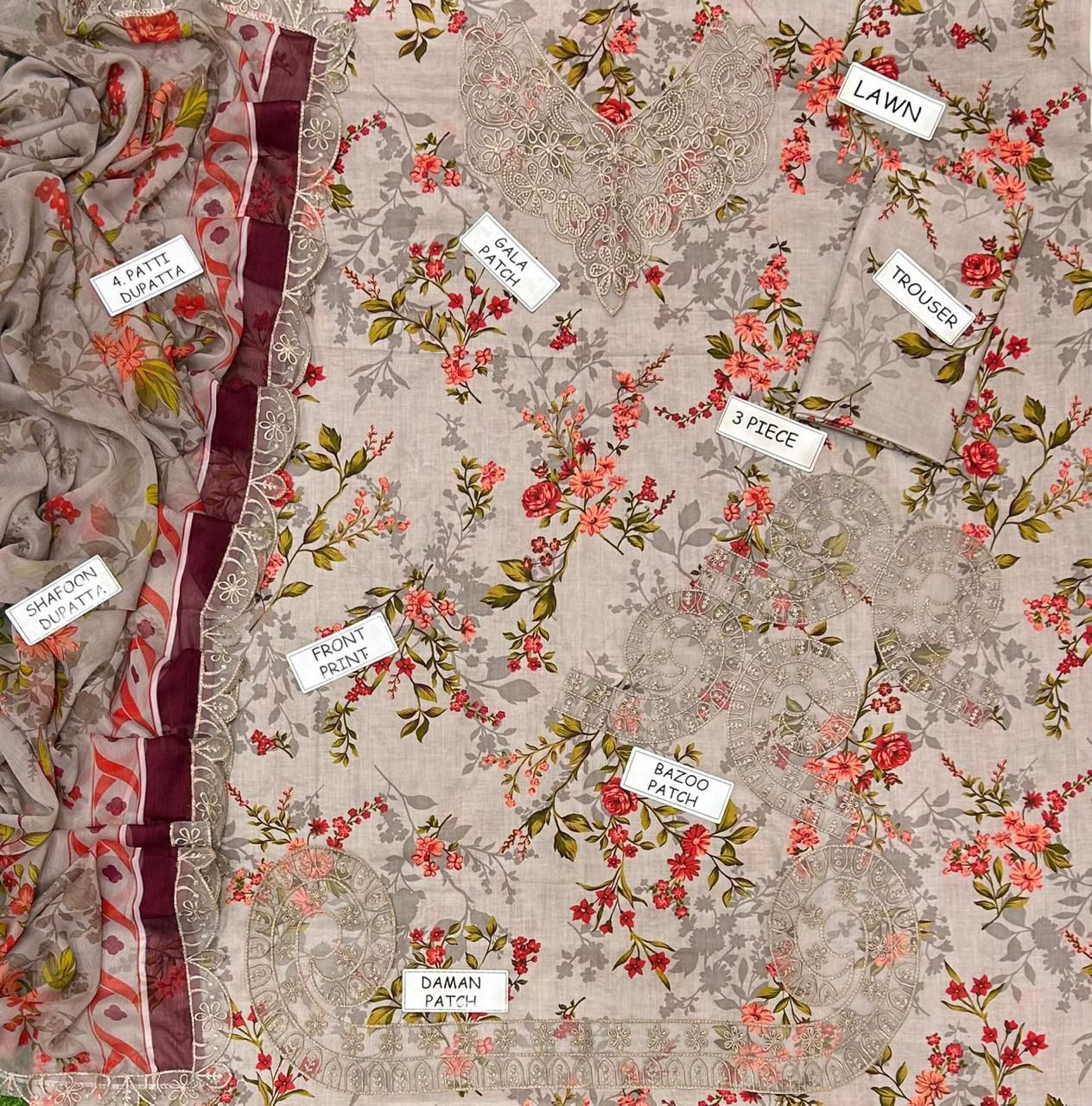 03PCS UNSTITCHED SUIT Lawn collection 2026