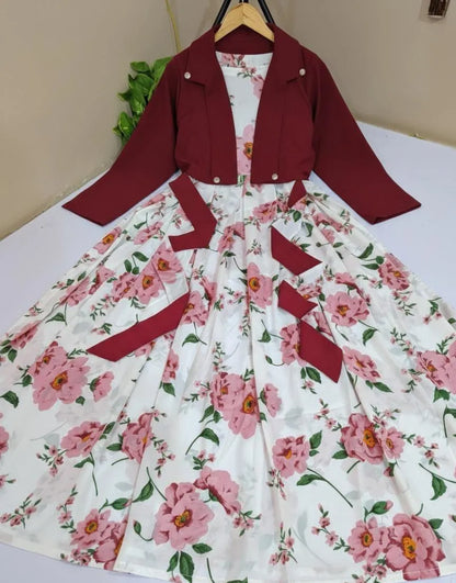 2 Pcs Women's Stitched Georgette Printed Maxi And Jacket