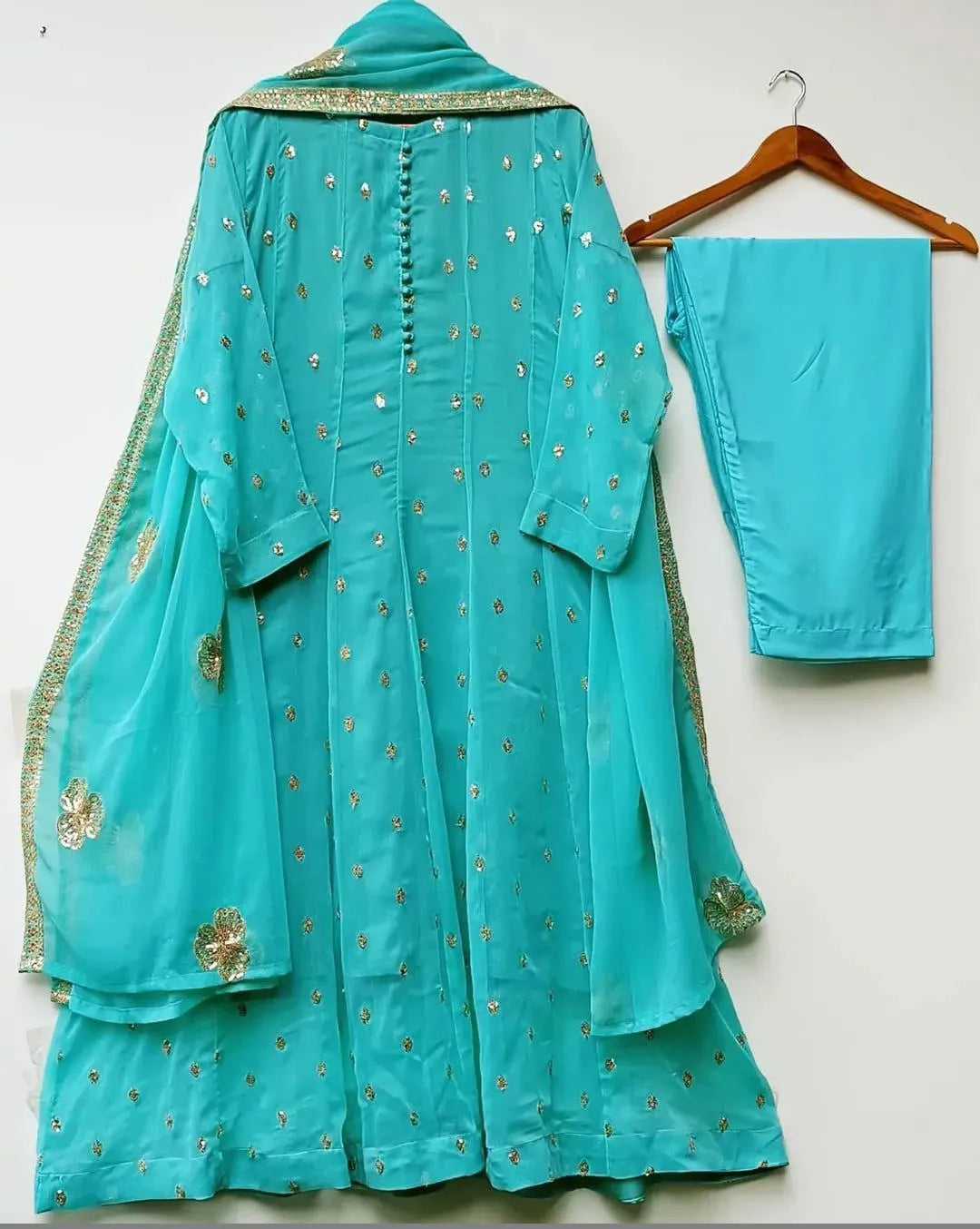 3 Pcs Women's Stitched Chiffon Embroidered Maxi Suit