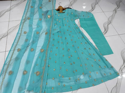 3 Pcs Women's Stitched Chiffon Embroidered Maxi Suit
