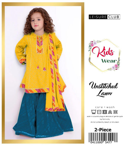 2 Pcs Girl's Lawn Embroidered Unstitched Suit