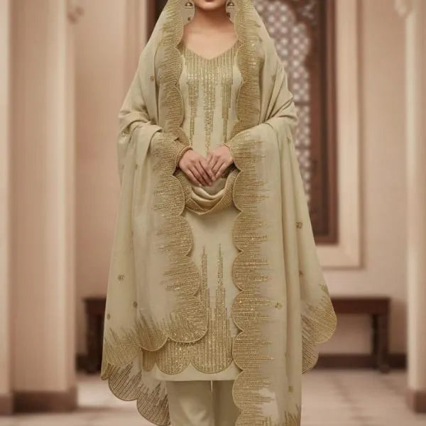 3 Pcs Women's Unstitched Embroidered Suit