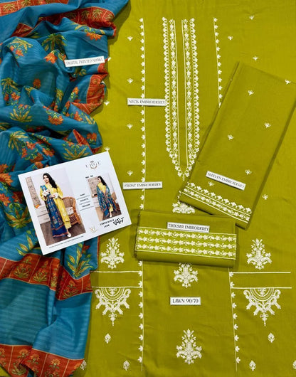 3 Pcs Women's Unstitched Embroidered Suit